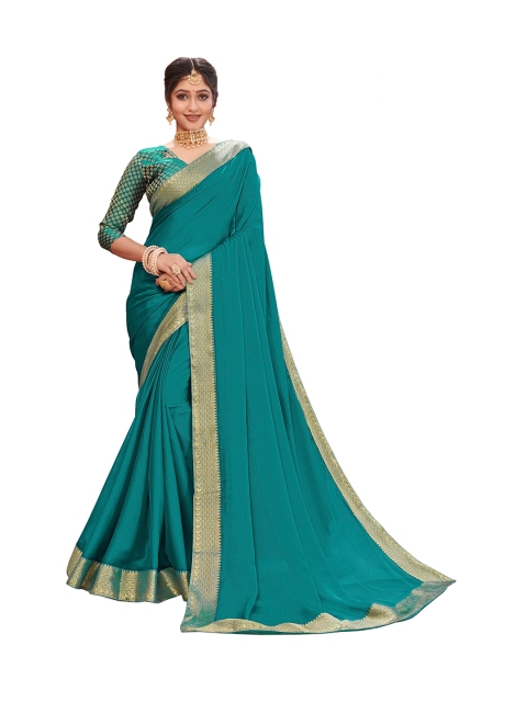

UNITED LIBERTY Teal & Gold-Toned Woven Design Zari Art Silk Saree