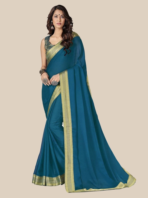 

UNITED LIBERTY Teal Blue & Golden Art Silk Saree