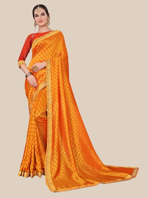 

UNITED LIBERTY Yellow & Red Ethnic Motifs Zari Art Silk Block Print Saree