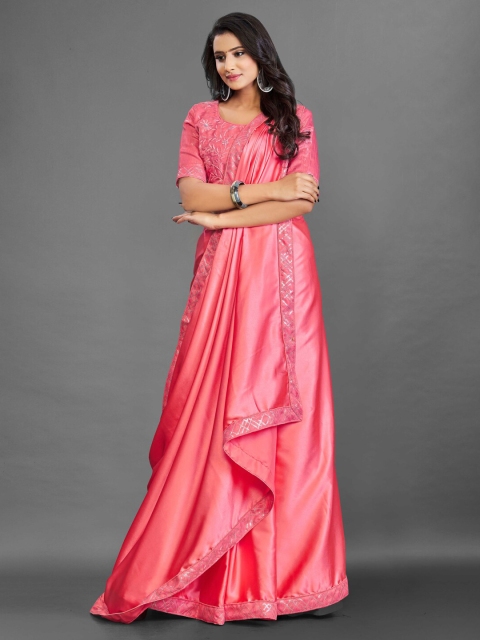 

awesome Pink Pure Silk Bomkai silk Saree with Embellished Border
