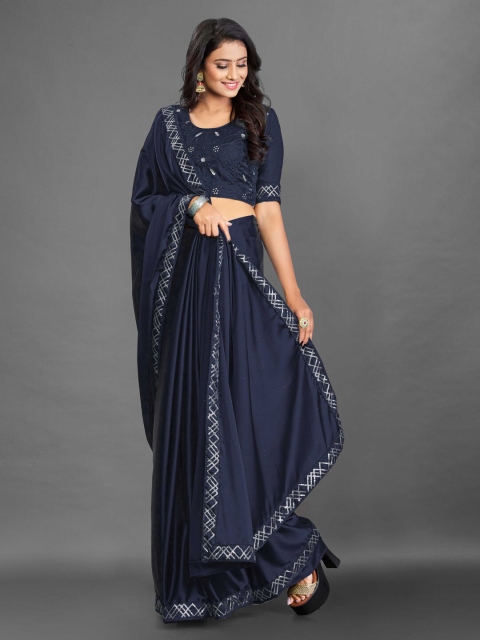 

awesome Navy Blue Sequinned Bomkai silk Saree