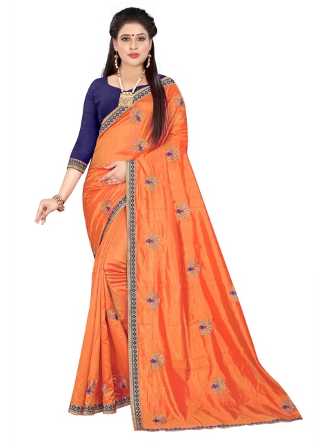 

awesome Orange & Blue Ethnic Motifs Embroidered Pure Silk Ilkal Saree