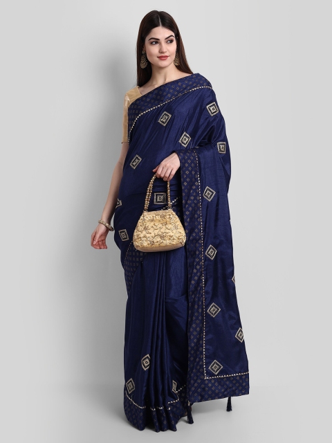 

awesome Navy Blue & Golden Ethnic Motifs Embroidered Pure Silk Bomkai Silk Saree