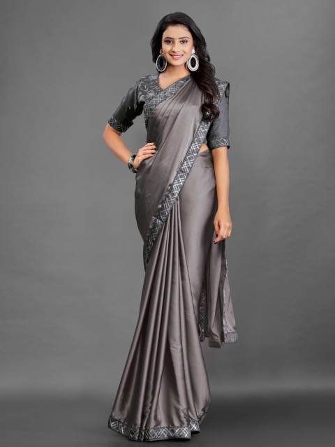 

awesome Grey Embroidered Pure Silk Bomkai silk Saree