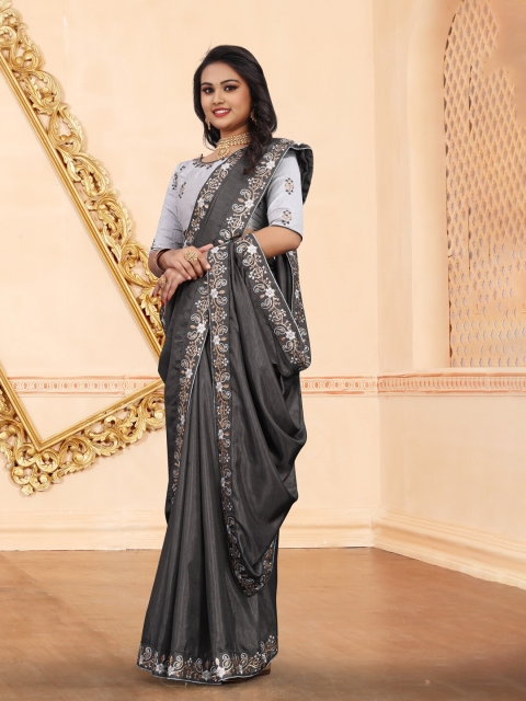 

awesome Grey Embroidered Pure Silk Ikat Saree