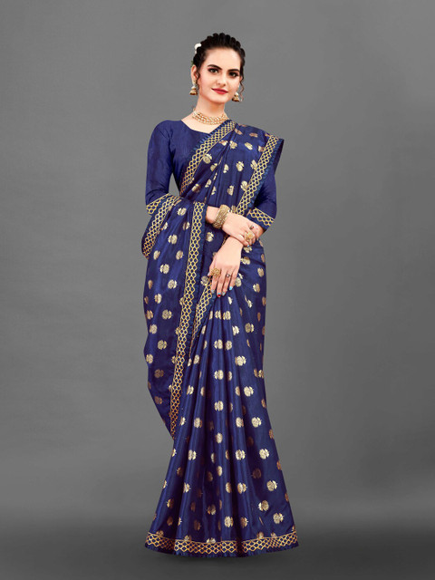 

awesome Navy Blue & Golden Ethnic Motifs Pure Silk Saree
