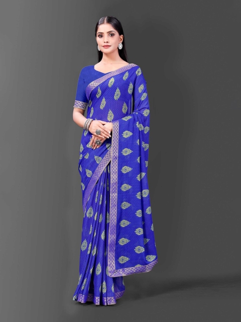 

awesome Blue & Gold-Toned Ethnic Motifs Printed Saree