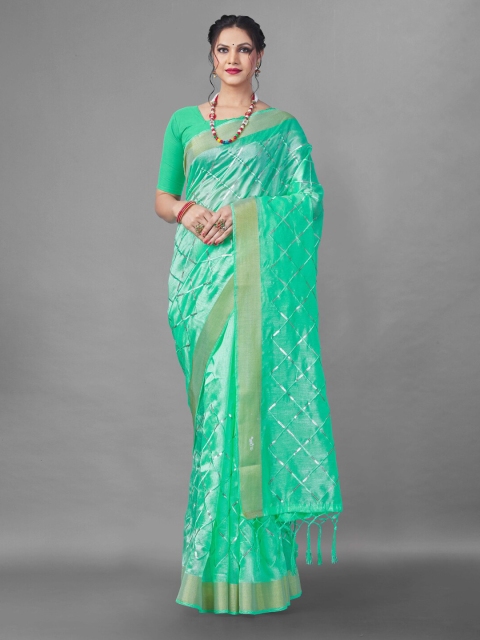 

awesome Sea Green & Gold-Toned Embellished Zari Chanderi Saree