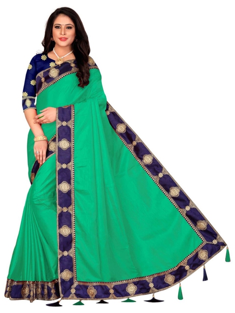 

awesome Green & Navy Blue Embroidered Pure Silk Ilkal Saree