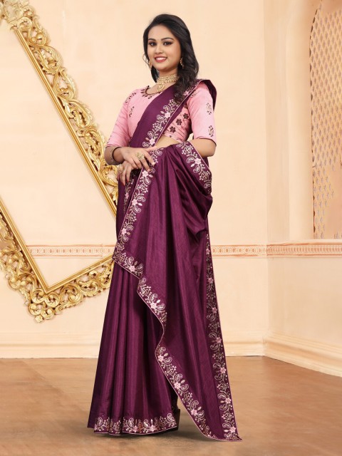 

awesome Magenta & Silver-Toned Embroidered Pure Silk Ikat Saree