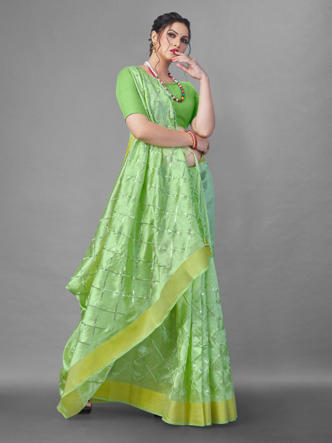 

awesome Green & Gold-Toned Embellished Sequinned Chanderi Saree