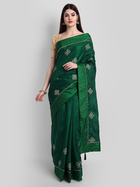 

awesome Green & Gold-Toned Ethnic Motifs Embroidered Pure Silk Bomkai silk Saree