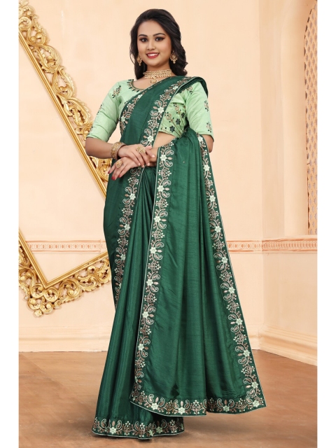 

awesome Green Embroidered Pure Silk Ikat Saree