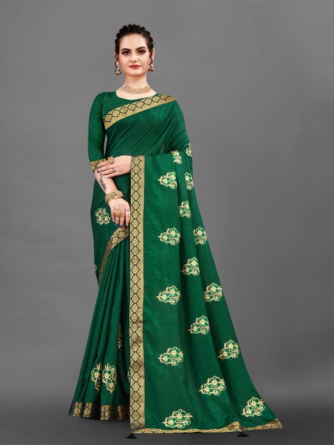 

awesome Green & Gold-Toned Ethnic Motifs Pure Silk Ikat Saree