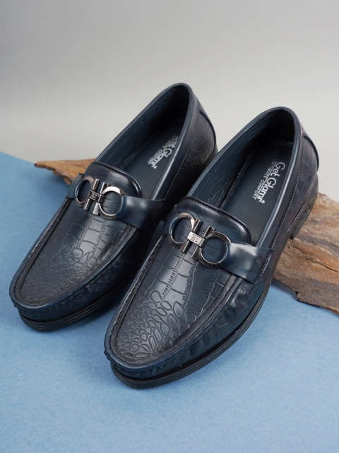 

Get Glamr Men Navy Blue Textured Synthetic Leather Regular Loafers