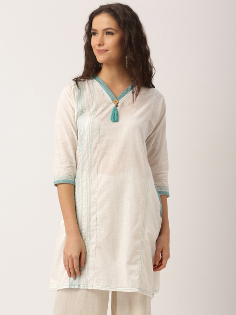 

IMARA Women Off-White Solid A-Line Pocket Kurta