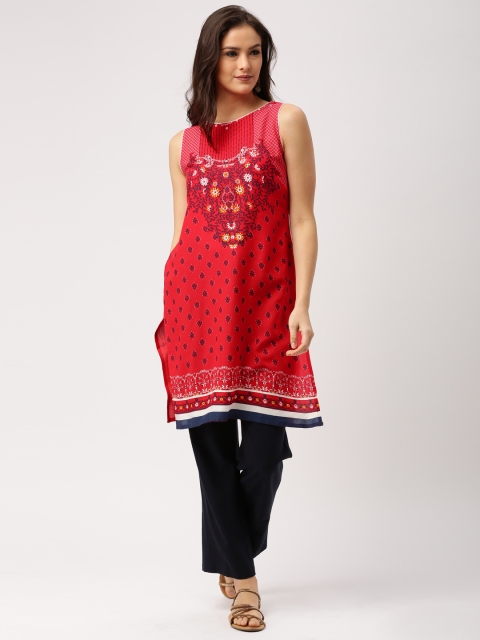 

IMARA Women Red Printed A-Line Kurta