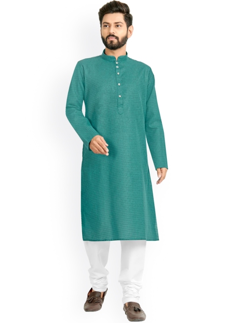 

Nimayaa Men Green Self Design Straight Kurta with Pyjamas
