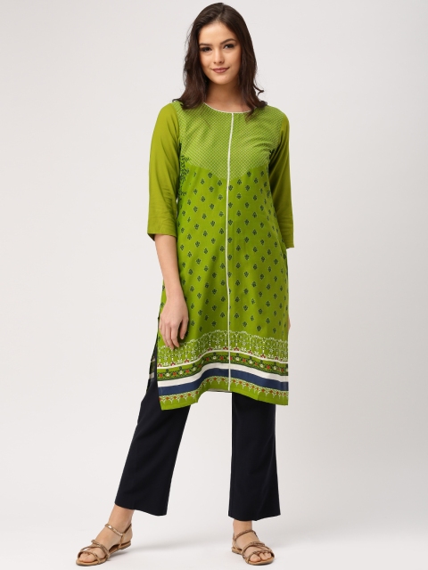

IMARA Women Green Printed A-Line Kurta