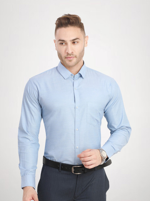 

RG DESIGNERS Men Blue Solid Regular Fit Cotton Formal Shirt