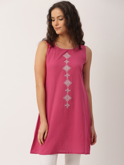 

IMARA Women Pink Jamdani Embroidered A-Line Kurta
