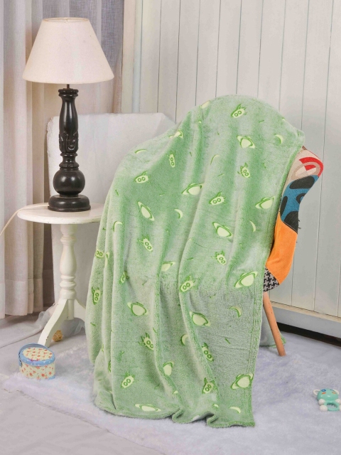 

POPLINS Kids Green Muslin Fabric Self Design Glow in the Dark Single Bed Blanket