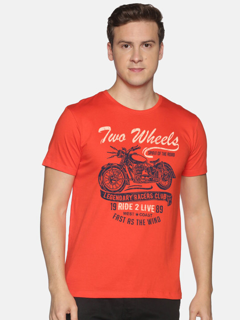 

BLACK RADIO Men Red Biker Printed Slim Fit Cotton T-shirt