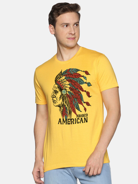 

BLACK RADIO Men Yellow Graphic Printed Slim Fit Cotton T-shirt