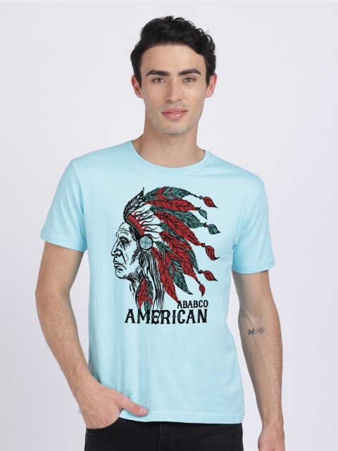 

BLACK RADIO Men Turquoise Blue Graphic Printed Slim Fit T-shirt