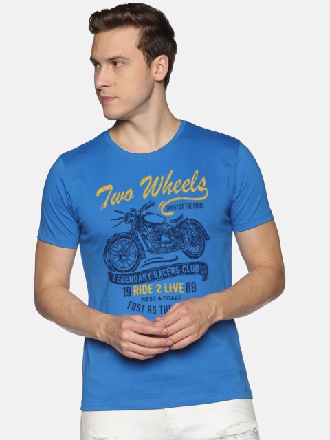 

BLACK RADIO Men Blue Biker Printed Slim Fit T-shirt