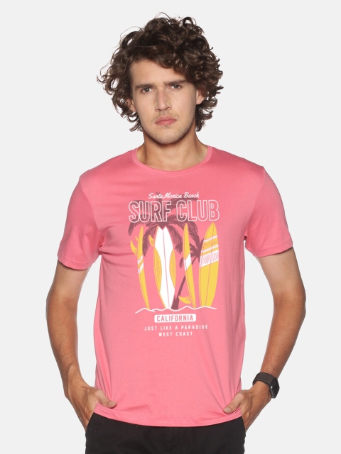 

BLACK RADIO Men Pink Graphic Printed Slim Fit T-shirt