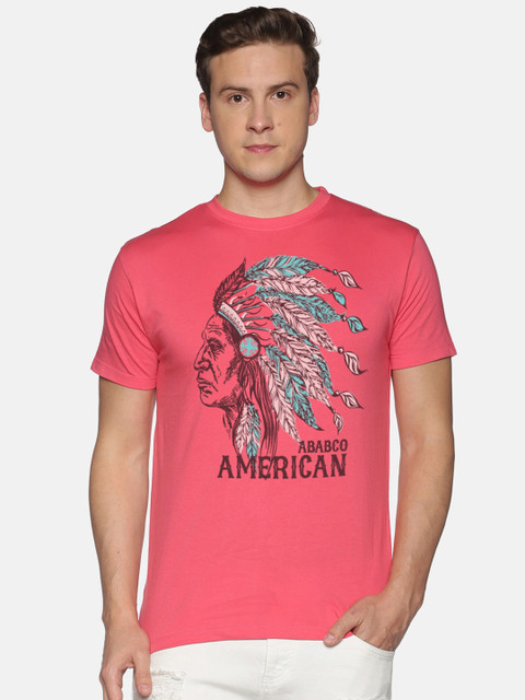 

BLACK RADIO Men Pink Graphic Printed Slim Fit T-shirt