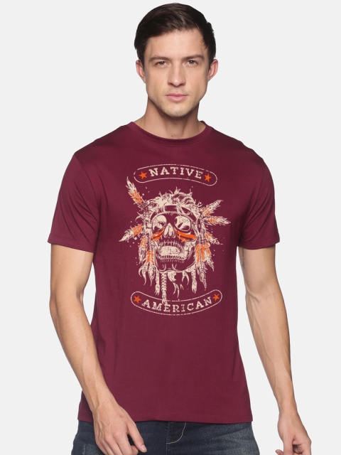 

BLACK RADIO Men Maroon Graphic Printed Slim Fit T-shirt