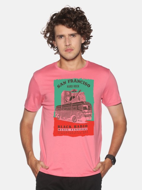 

BLACK RADIO Men Pink Graphic Printed Slim Fit T-shirt