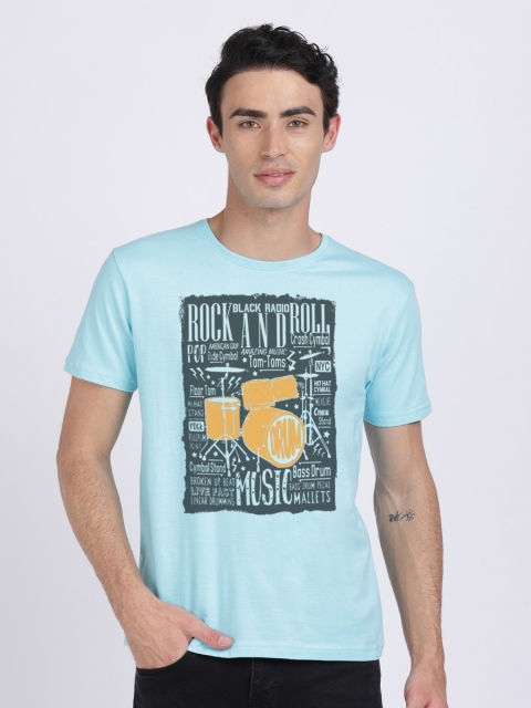 

BLACK RADIO Men Turquoise Blue Printed Applique Slim Fit T-shirt