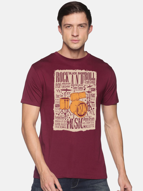 

BLACK RADIO Men Maroon Music Printed Slim Fit T-shirt