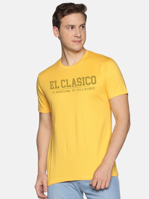 

BLACK RADIO Men Yellow Typography Slim Fit Cotton T-shirt