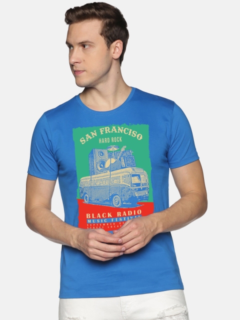 

BLACK RADIO Men Blue Graphic Printed Slim Fit T-shirt
