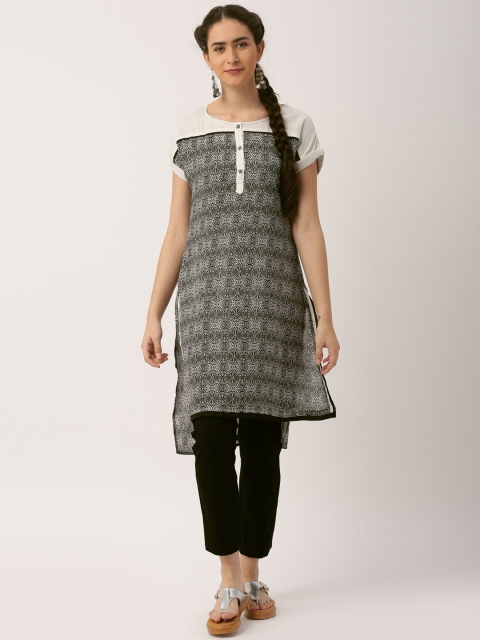 

IMARA Women Black Printed High-Low Kurta