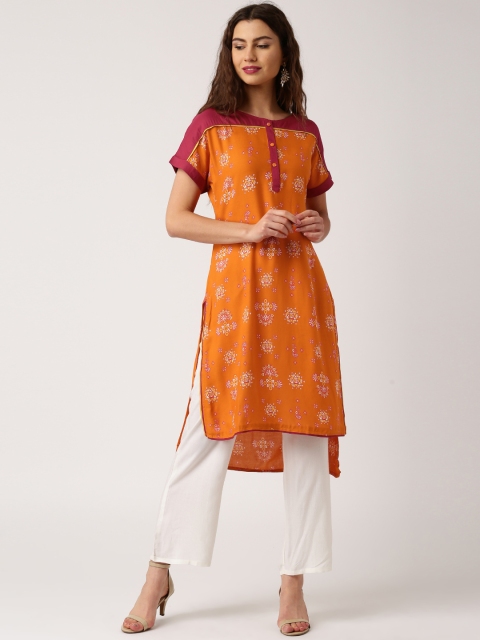 

IMARA Fusion Women Orange & Red Printed High-Low Kurta