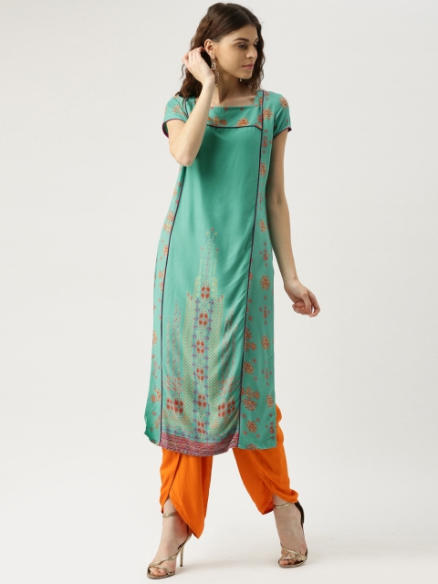 

IMARA Women Green Printed A-Line Kurta
