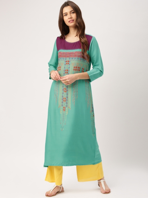 

IMARA Fusion Women Green Printed A-Line Kurta