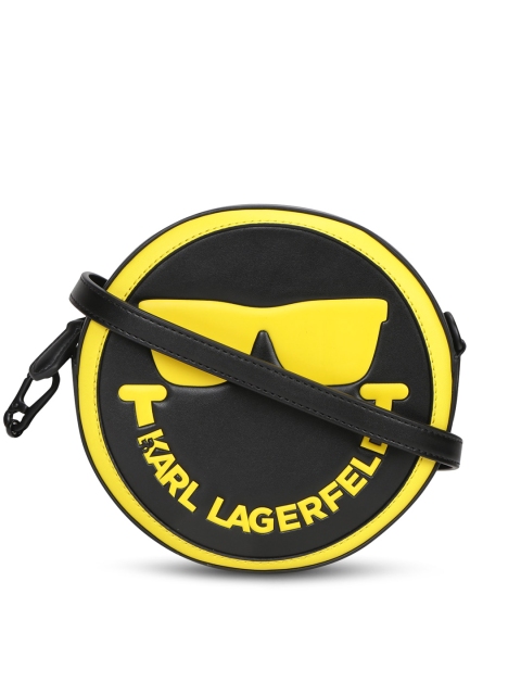 

Karl Lagerfeld Black Colourblocked Leather Structured Sling Bag with Cut Work