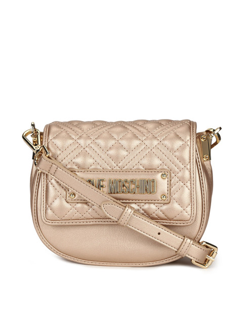 

LOVE MOSCHINO Gold-Toned Embellished Structured Sling Bag with Quilted