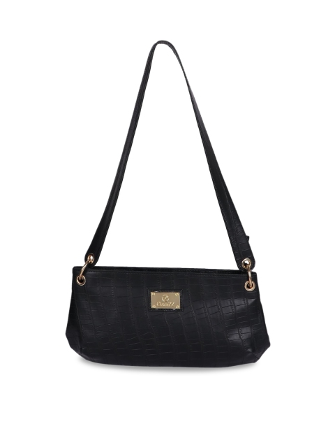 

OsaiZ Black Textured PU Half Moon Shoulder Bag with Tasselled