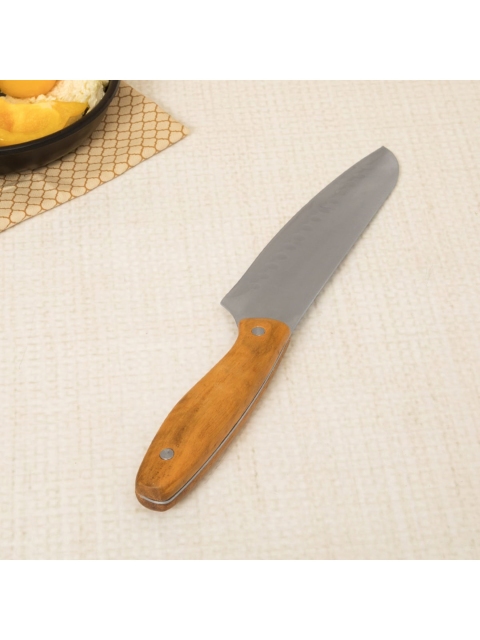 

Home Centre Silver-Toned & Brown Solid Wooden Handle Santoku Knife