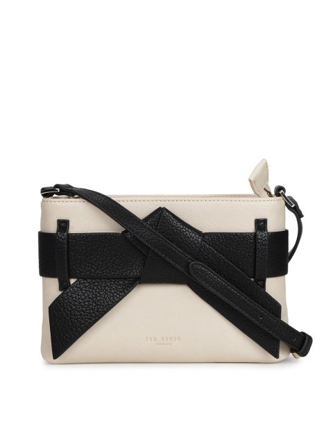 

Ted Baker Cream-Coloured Colourblocked Structured Sling Bag with Bow Detail