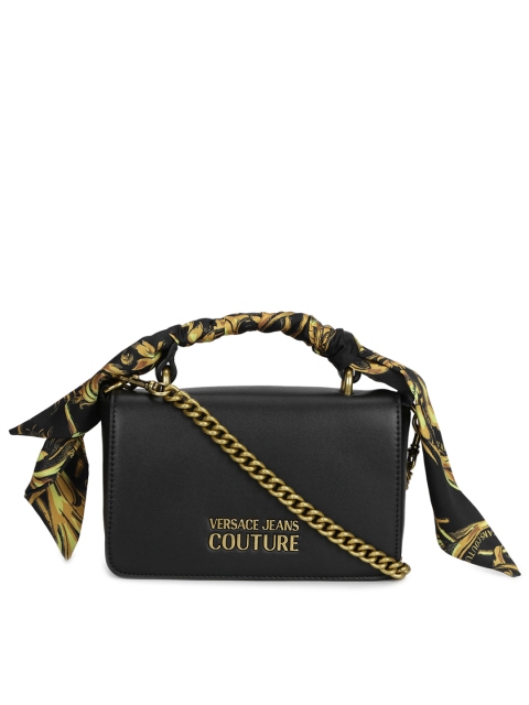 

Versace Jeans Couture Black Printed Structured Handheld Bag with Cut Work