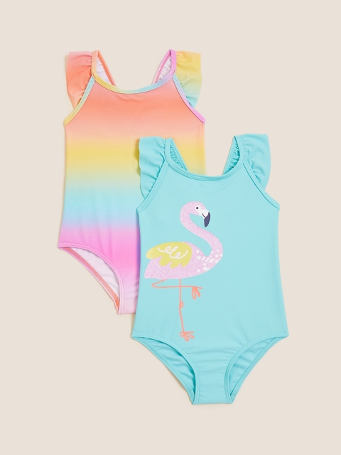 

Marks & Spencer Girls Pack Of 2 Swim Bodysuit, Blue
