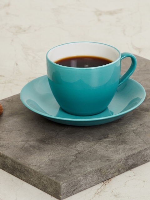 

Home Centre Teal Green Solid Bone China Glossy Cup and Saucer Set